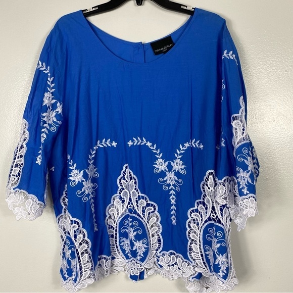 Cynthia Rowley lace insert embroidered blouse - Picture 1 of 5
